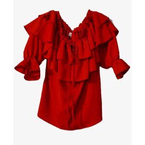 Byinns Red Shirt Size Large Blouse Off Shoulder Ruffle Renaissance